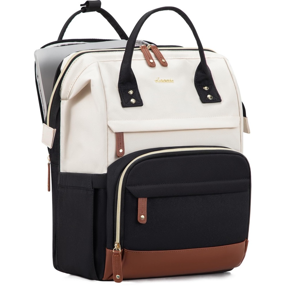 Cream and Black Backpack with Brown Accents Used Once